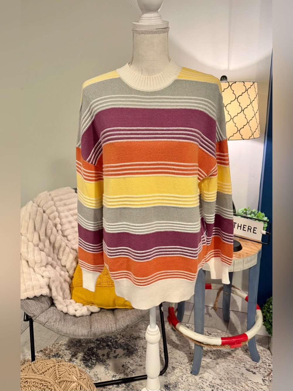 Multicolor Striped Oversized Fall Sweater S